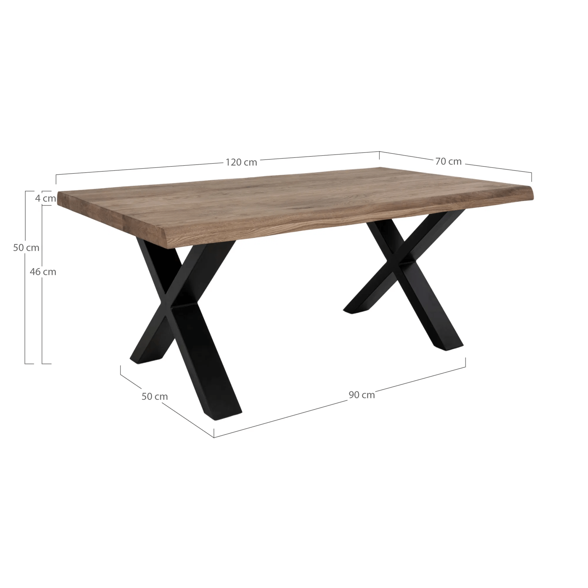 Table basse à bord ondulé, chêne fumé, nature 70x120x50 cm