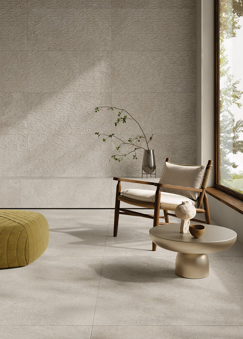 Carrelage extérieur effet pierre Eterea Perla antidérapant 122,2x122,2 cm