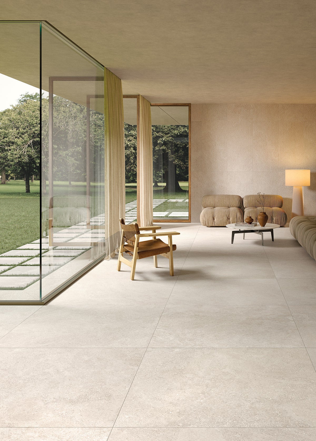 Carrelage extérieur effet pierre Eterea Avorio antidérapant 122,2x122,2 cm