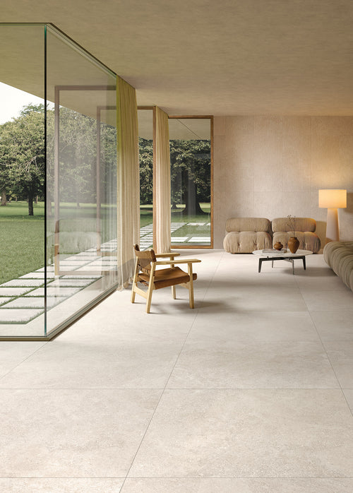 Carrelage extérieur effet pierre Eterea Avorio antidérapant 122,2x122,2 cm