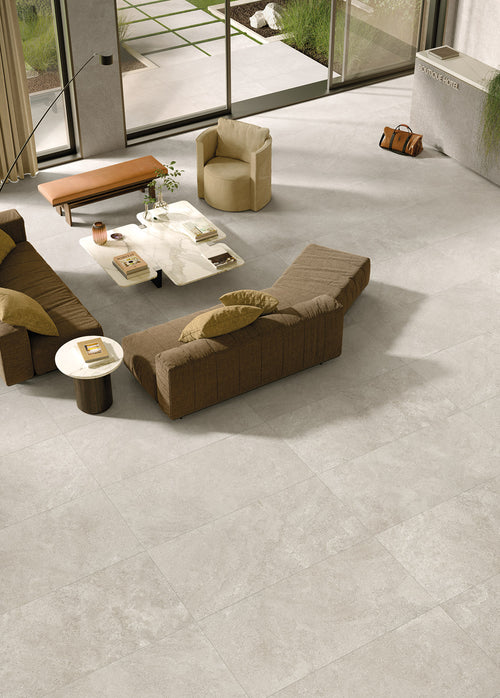 Carrelage extérieur effet pierre Eterea Perla antidérapant 122,2x122,2 cm