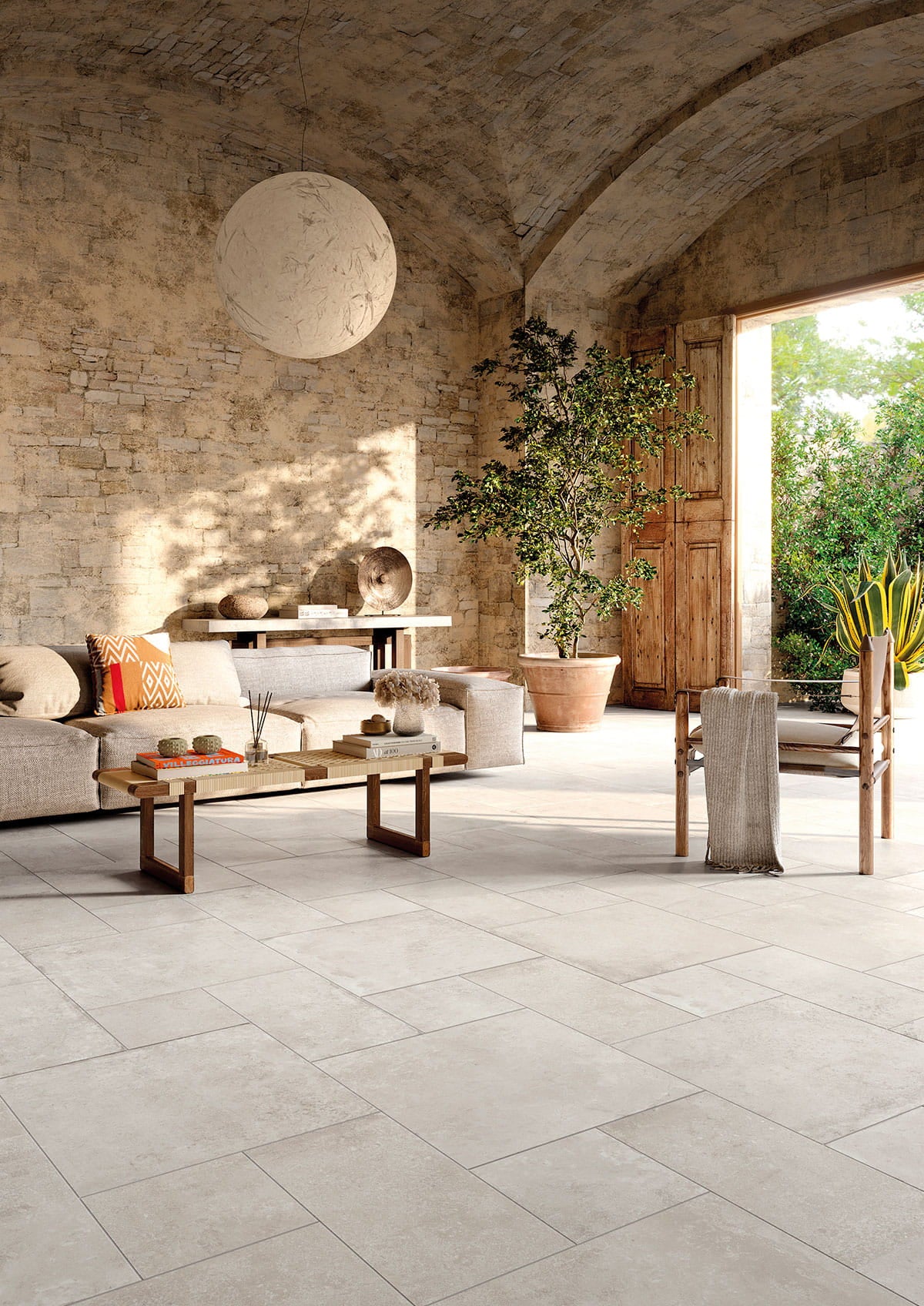 Carrelage grès cérame aspect pierre SAINT MICHEL IVOIRE ANTIDERAPANT 60x120