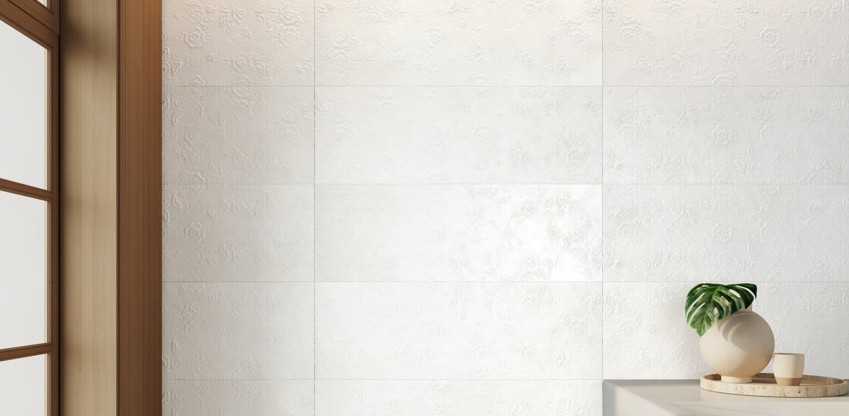 Faïence effet ciment Newclay Flower White mat 40x120 cm