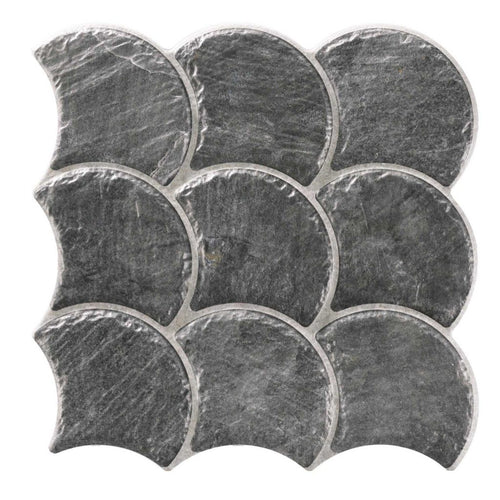 Carrelage écaille Scale Slate Black 30,7x30,7 cm – vue du carreau