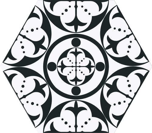 Carrelage hexagonal à motif graphique Carnaby Black 28,5x33 cm