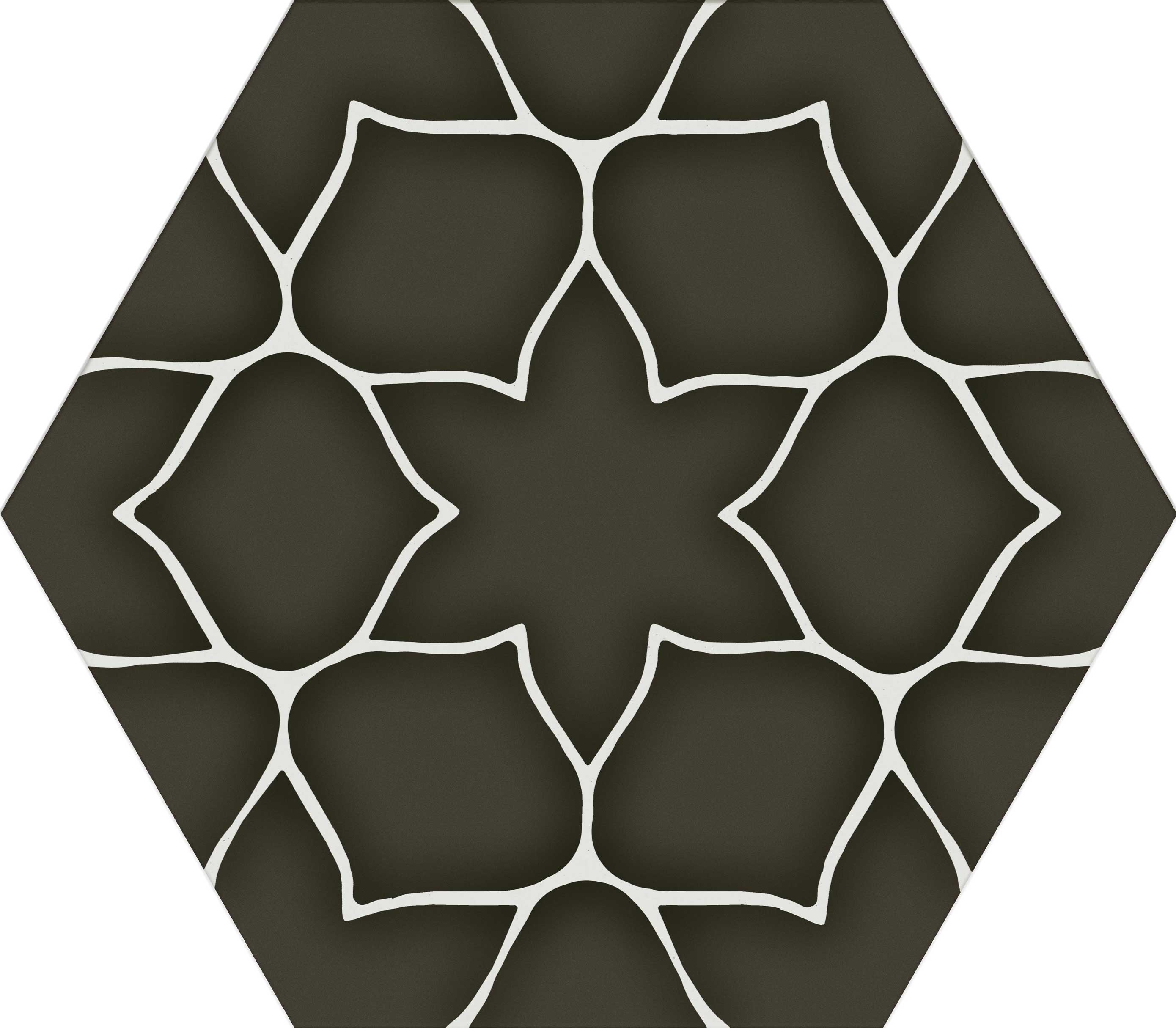 Carrelage hexagonal à motif graphique Kerala Charcoal 28,5x33 cm
