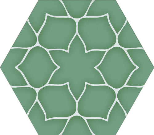 Carrelage hexagonal à motif graphique Kerala Aqua 28,5x33 cm