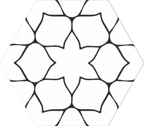 Carrelage hexagonal à motif graphique Kerala White 28,5x33 cm