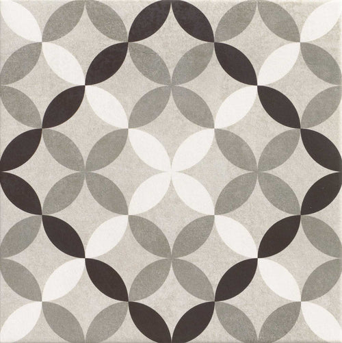 Carrelage à motif graphique Hanoi Circle Grey 33x33 cm