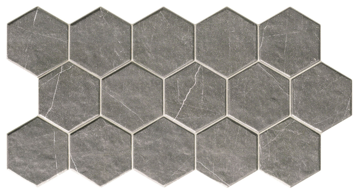 Carrelage hexagonal à motif géométrique Muse Hex Grey 26,5x51 cm