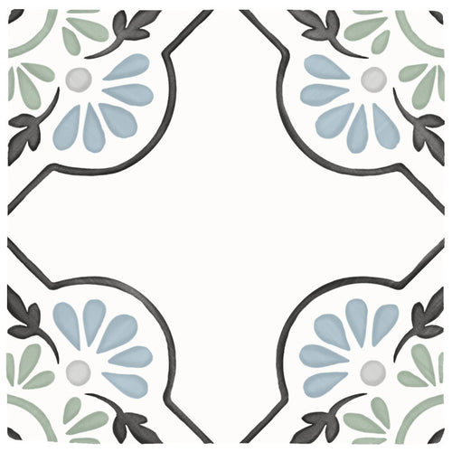 TANGER BLUE PETALS : carrelage décoratif mat 12,3x12,3