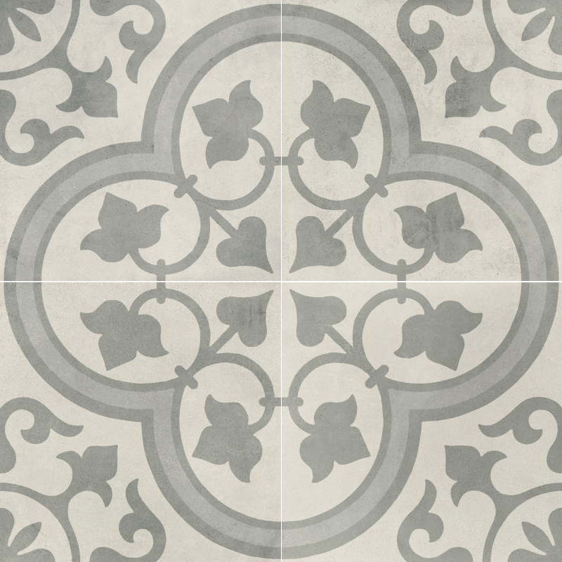 Carrelage effet ciment Cuban Silver Ornate 22,3x22,3 cm