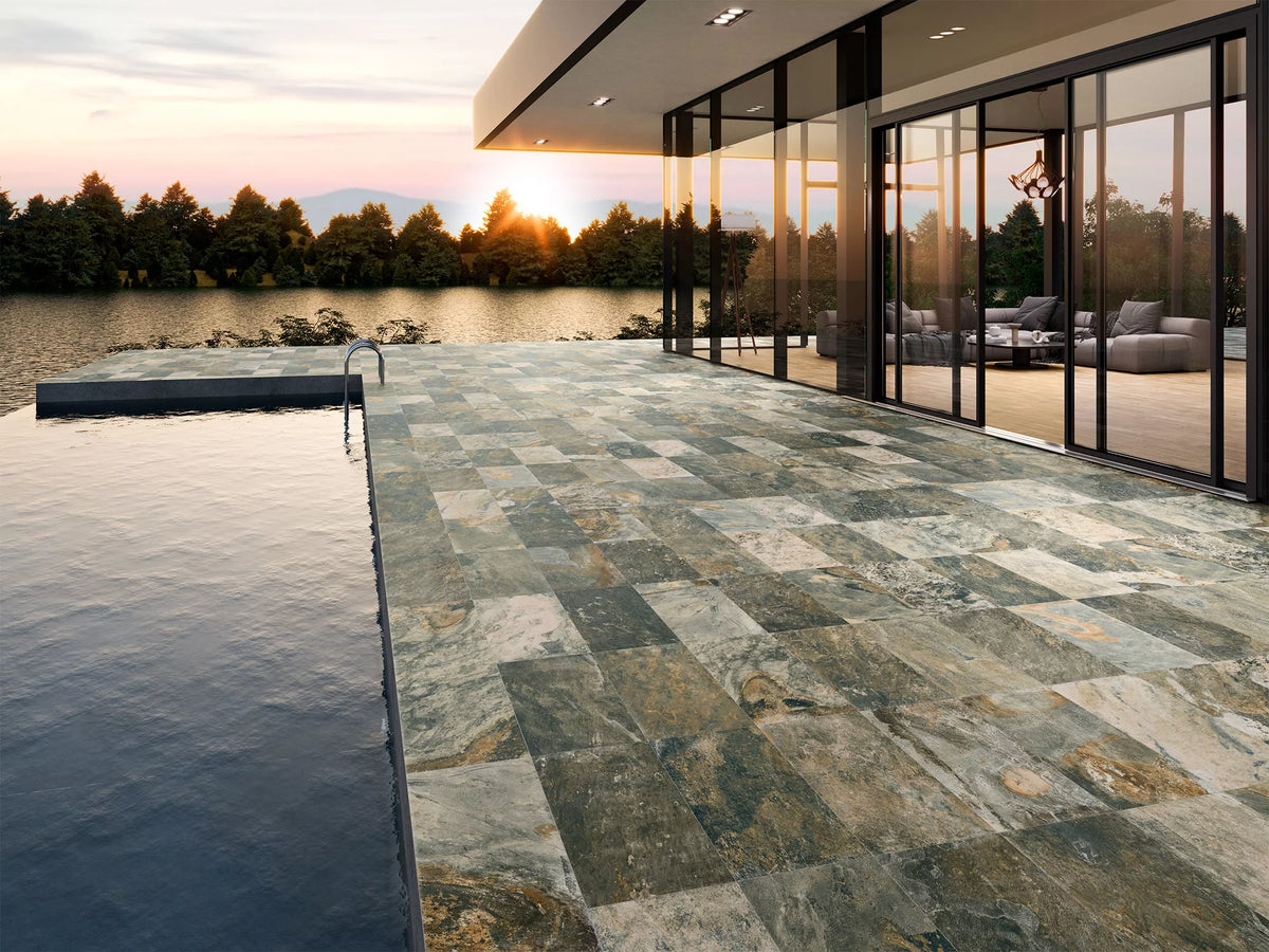 Carrelage piscine effet pierre Bali Green 29,5x60 cm