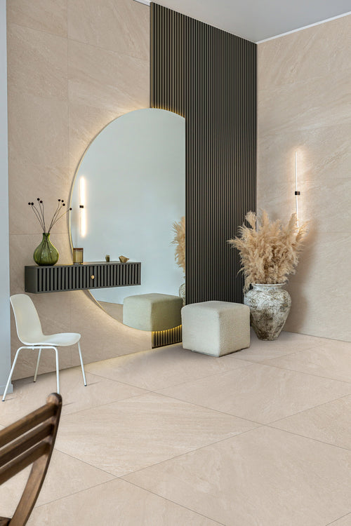 Carrelage effet pierre Nativa Beige 90x90 cm
