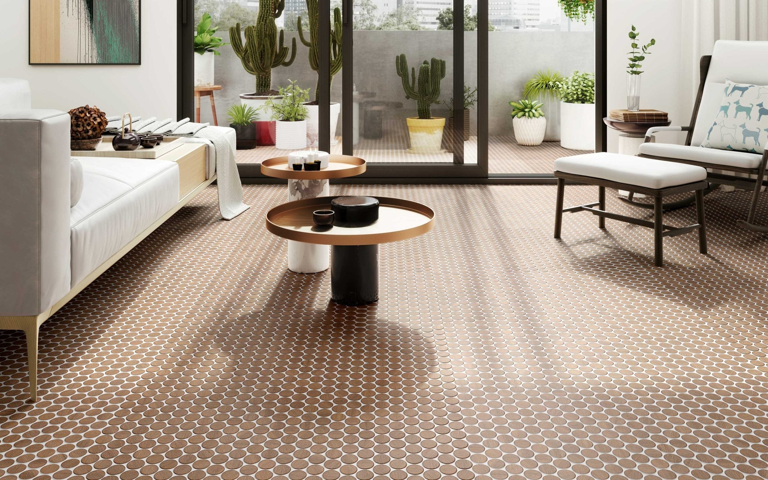 Circle Walnut posé dans une pièce de vie