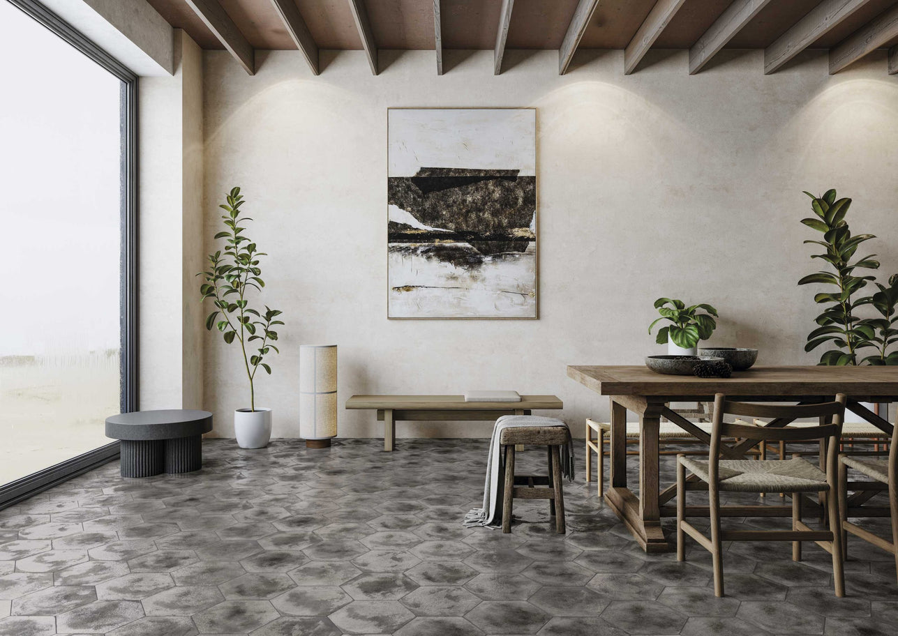 Carrelage hexagonal effet terre cuite Craft Charcoal 29x33 cm