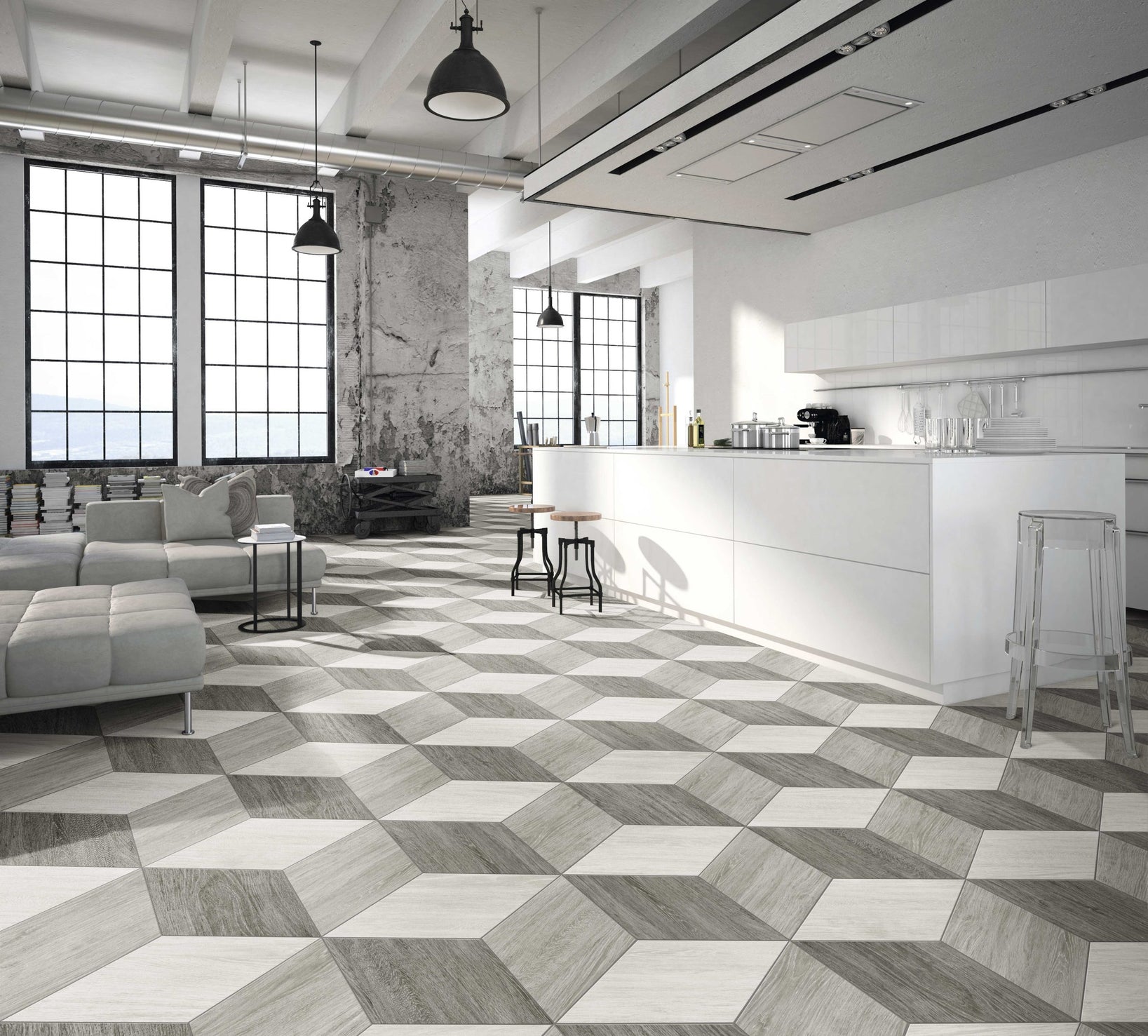 Carrelage losange effet bois Diamond Timber Olive Chevron (L) 70x40 cm