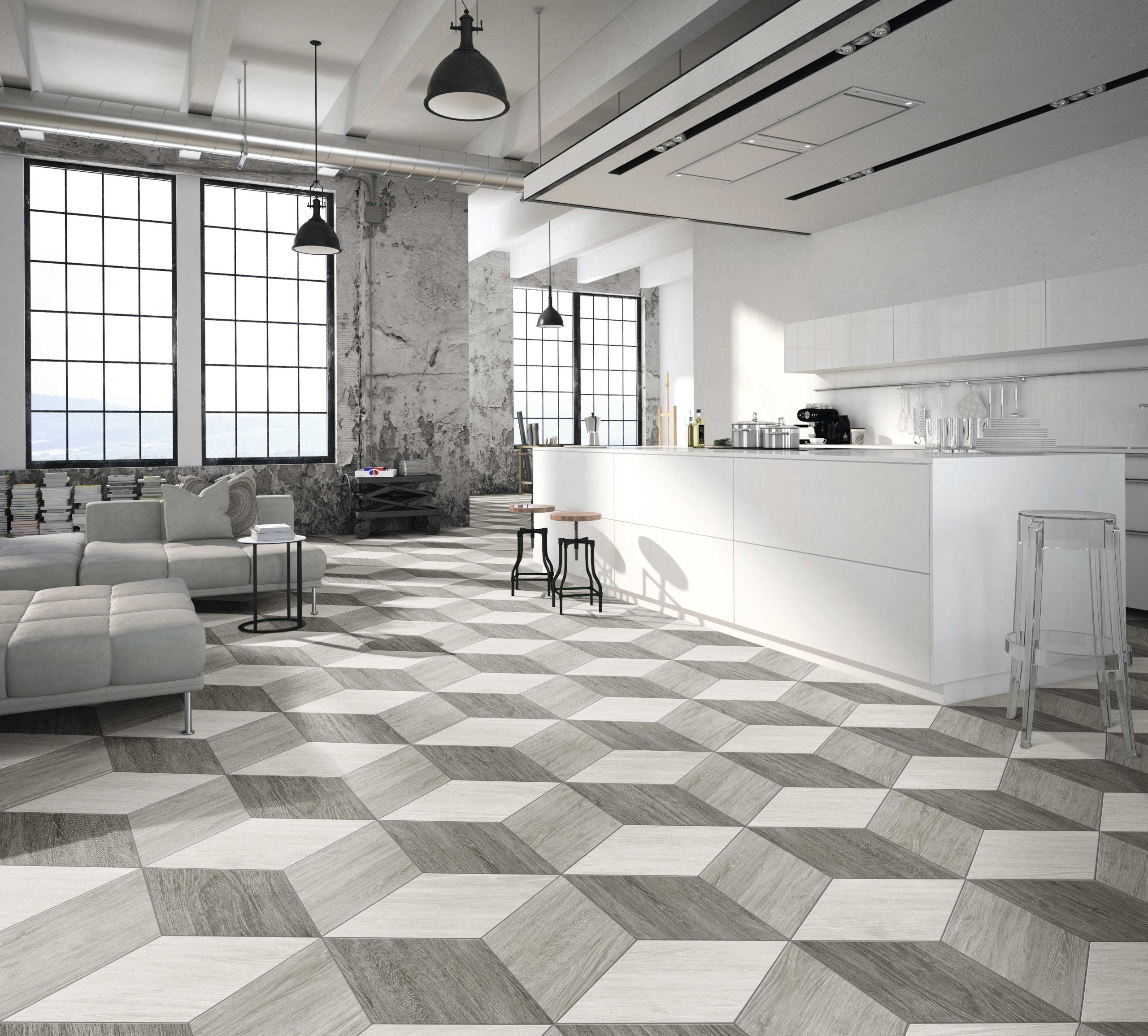 Diamond Timber Olive Chevron (L) posé dans un projet d’aménagement
