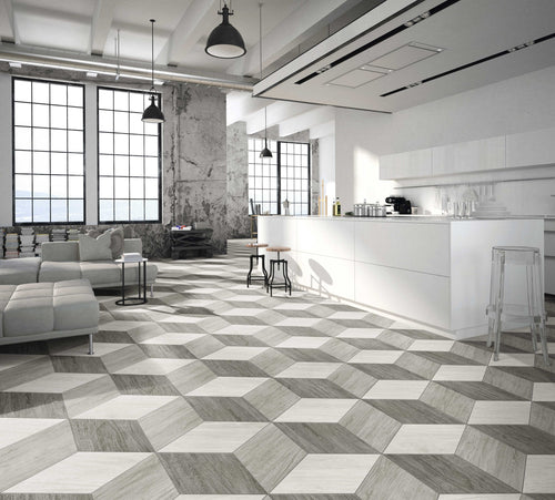 Diamond Timber Olive Chevron (L) posé dans un projet d’aménagement