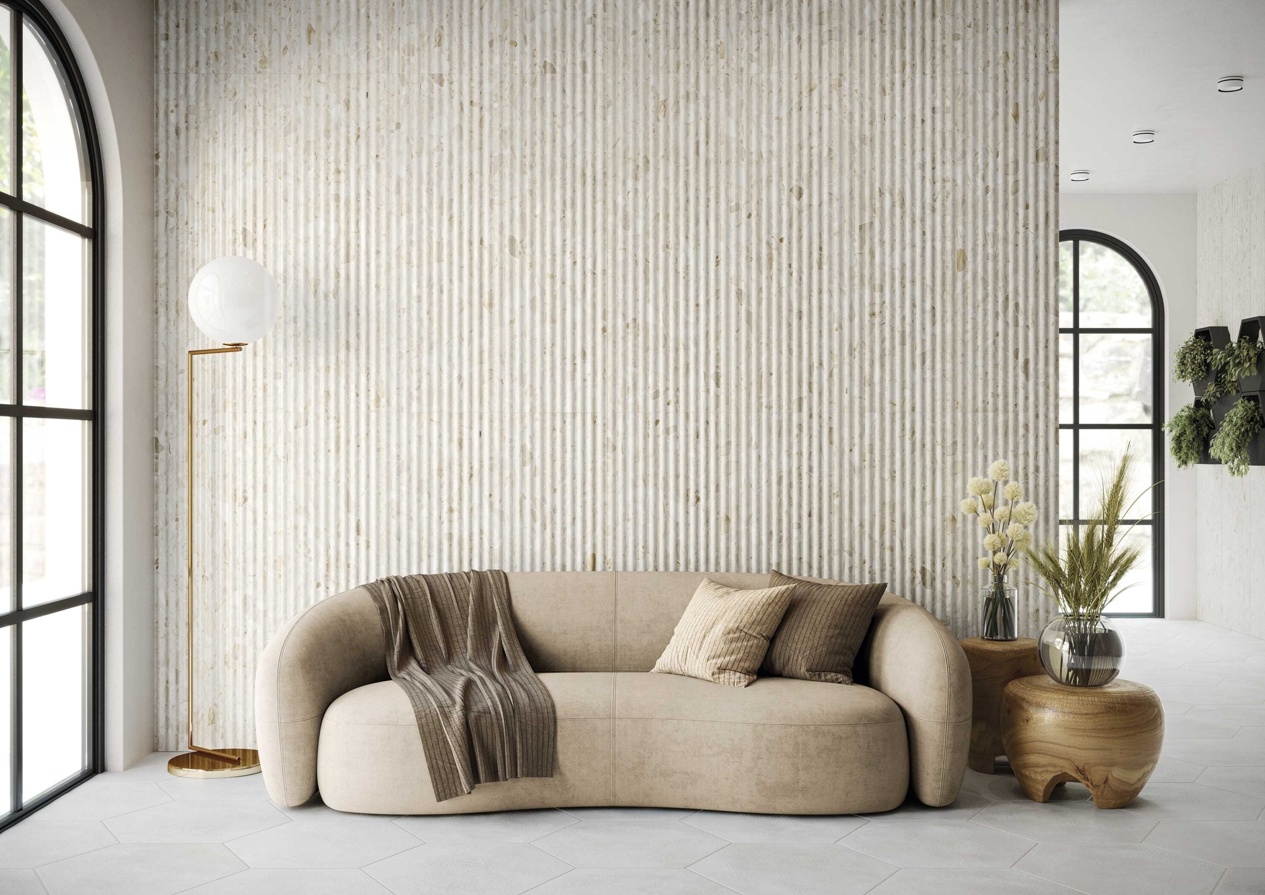 Fluted Terrazo Beige posé dans une entrée