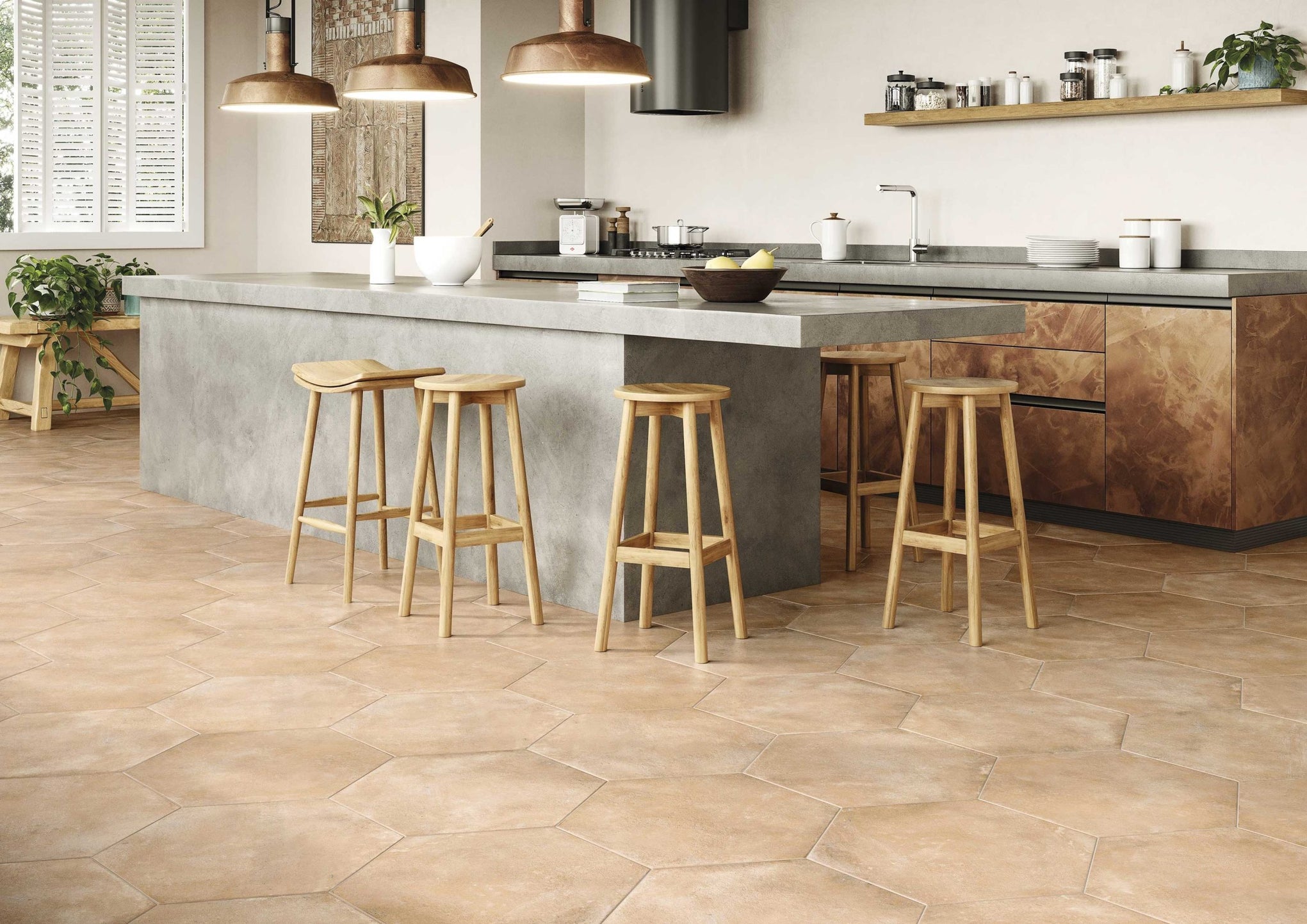 Carrelage hexagonal effet terre cuite Parma Cotto 56x48 cm