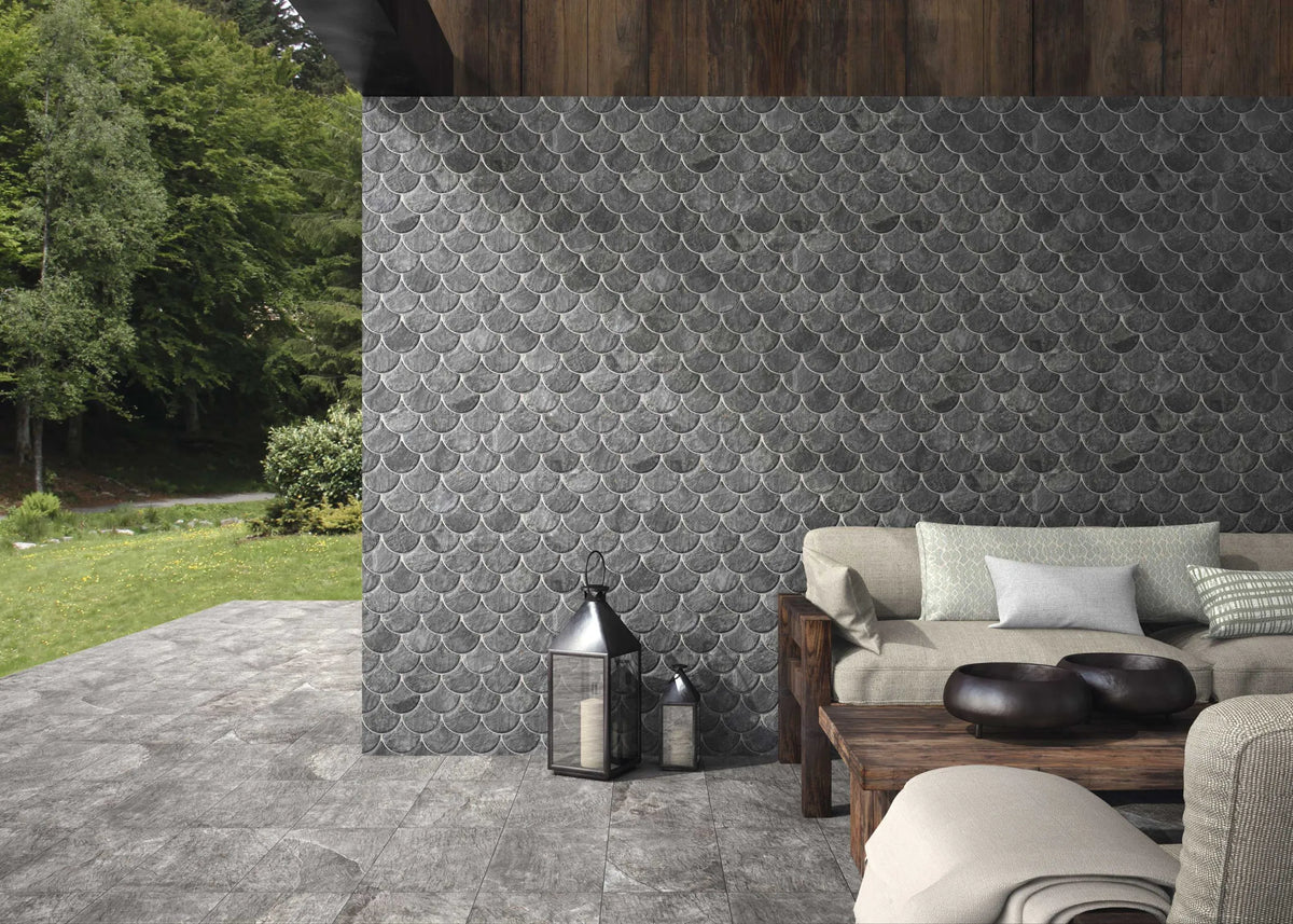 Carrelage écaille Scale Slate Black 30,7x30,7 cm