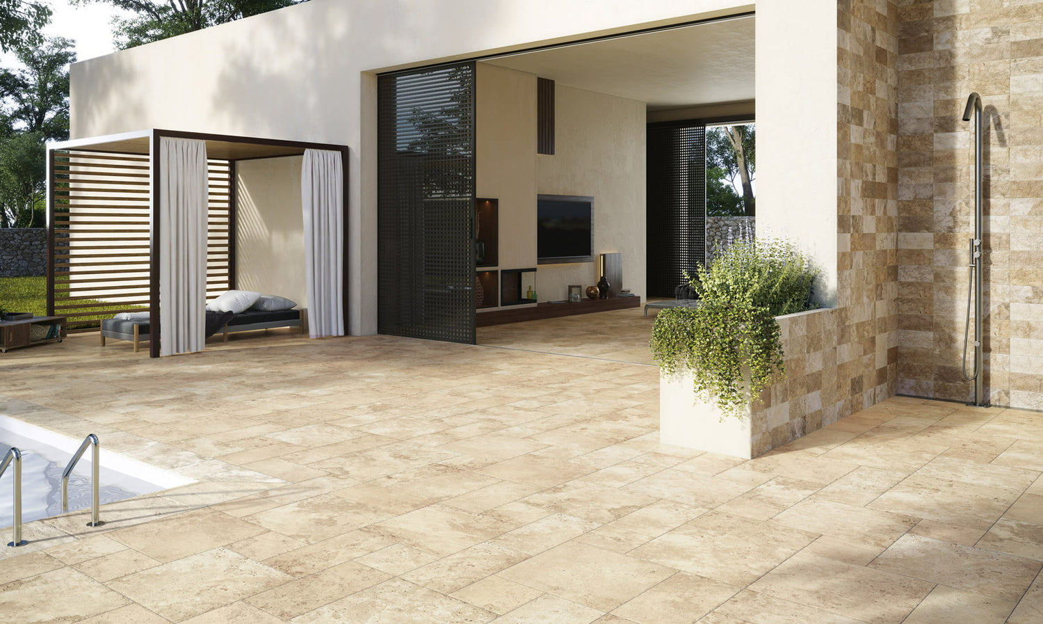 Carrelage imitation travertin - Aurum Ebur antidérapant multiformat 50x50 - 25x50 - 25x25 (Copie)