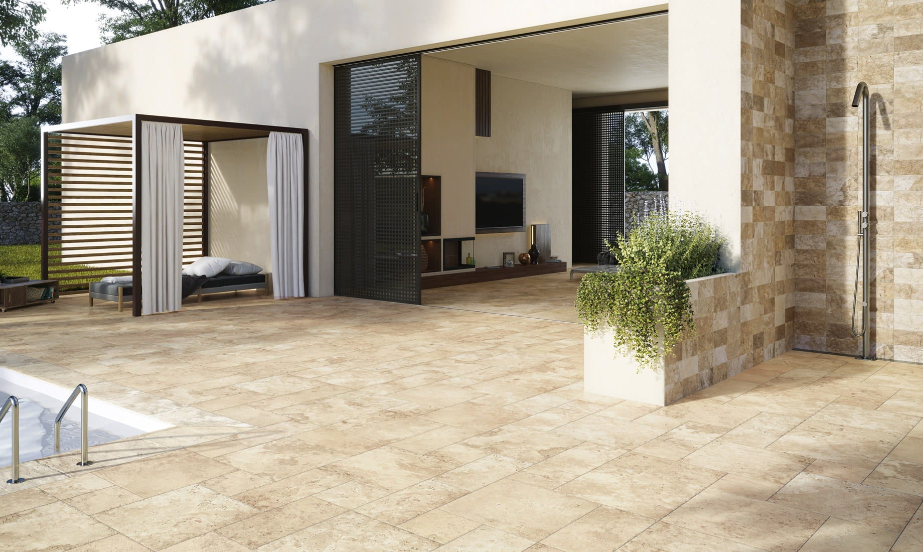 Carrelage imitation travertin - Aurum Ebur antidérapant multiformat 50x50 - 25x50 - 25x25 (Copie)