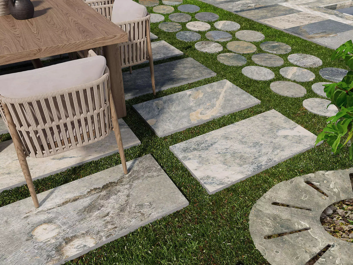 Carrelage piscine effet pierre Bali Green 29,5x60 cm