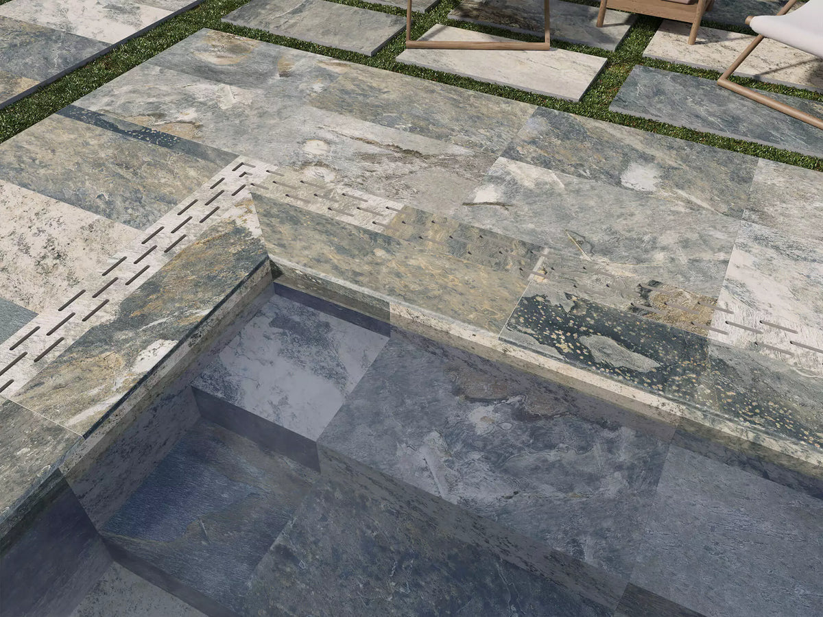 Carrelage piscine effet pierre Bali Green 29,5x60 cm