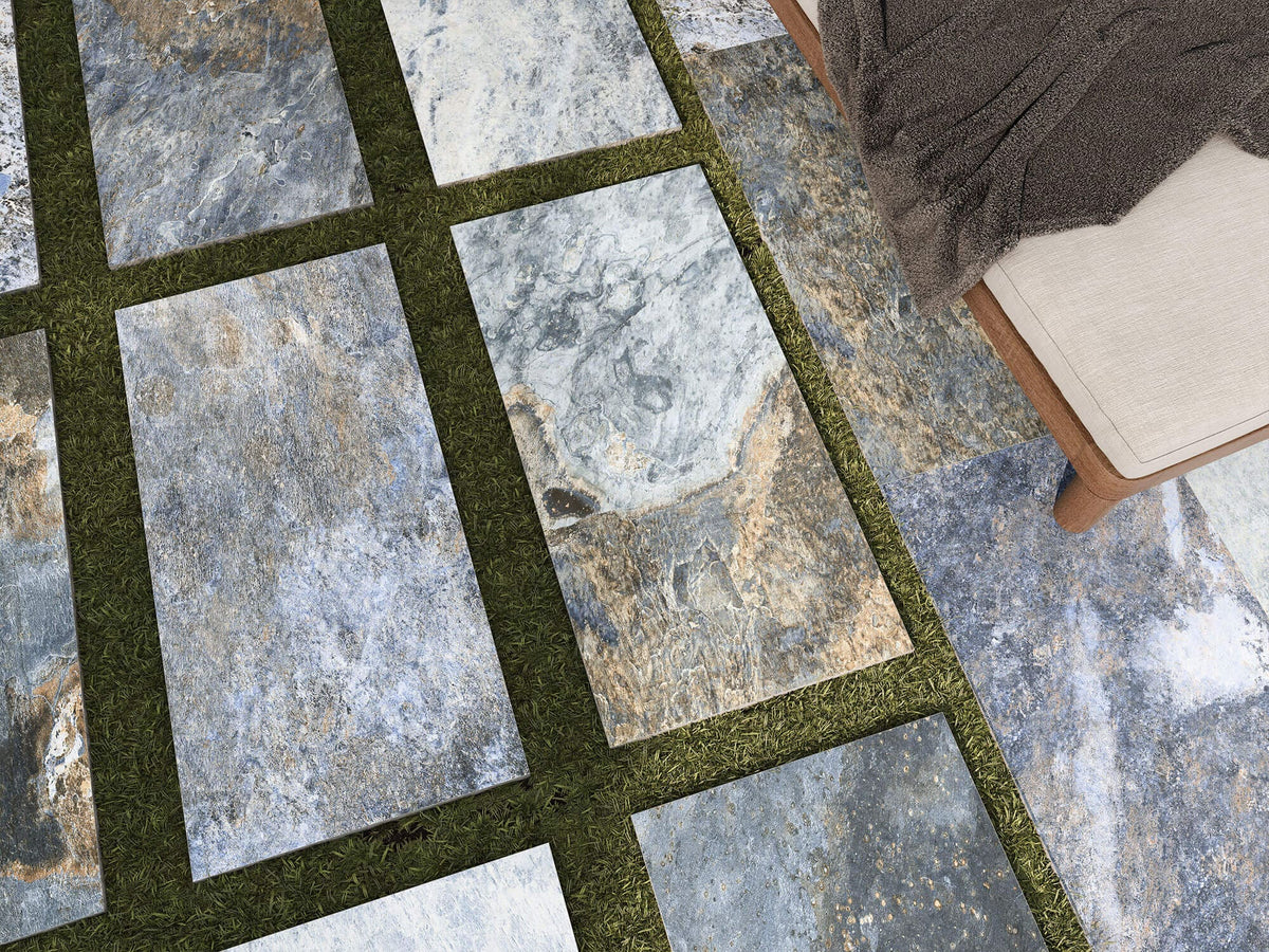 Carrelage piscine effet pierre Bali Blue 29,5x60 cm