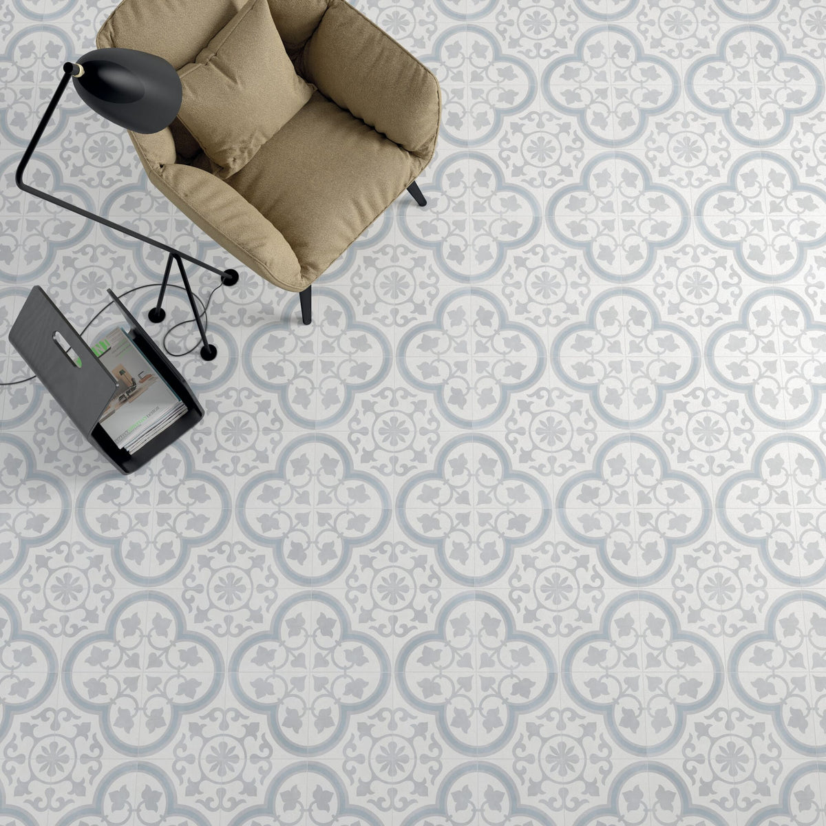 Carrelage effet ciment Havana Silver Ornate 22,3x22,3 cm