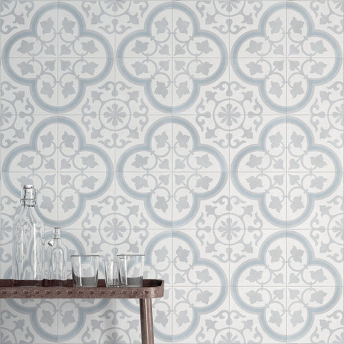 Carrelage effet ciment Havana Silver Ornate 22,3x22,3 cm