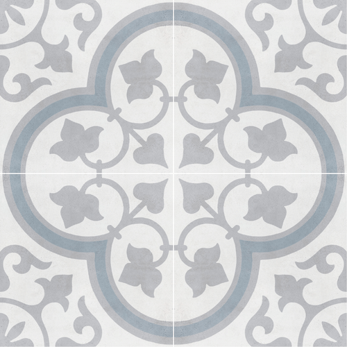 Carrelage effet ciment Havana Silver Ornate 22,3x22,3 cm
