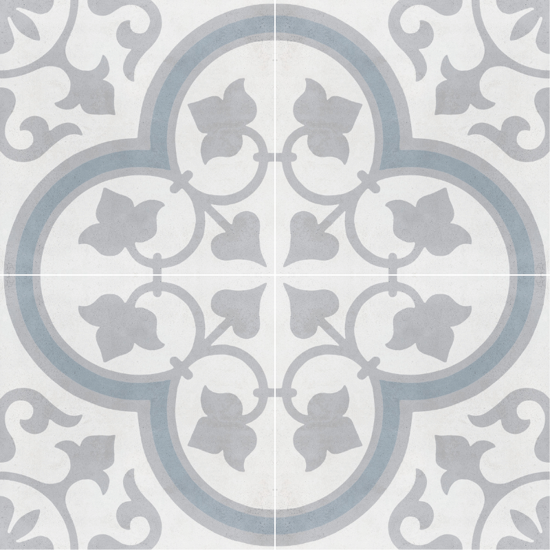 Carrelage effet ciment Havana Silver Ornate 22,3x22,3 cm