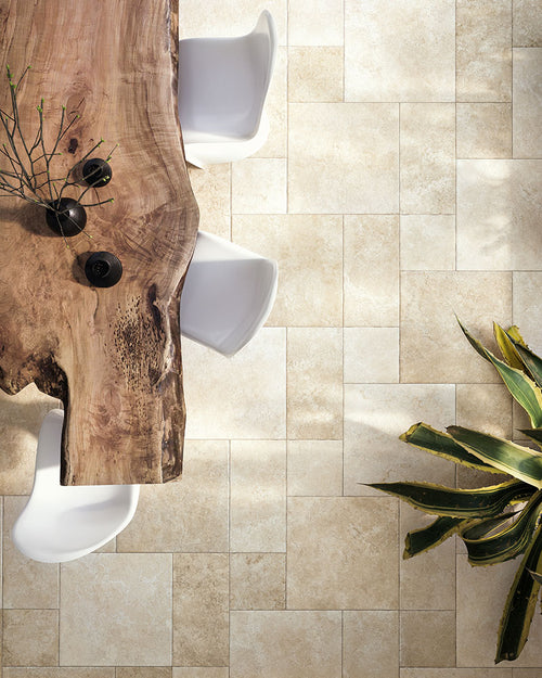 Carrelage extérieur effet pierre calcaire Pietre Leccese Almond antidérapant 20x40 cm