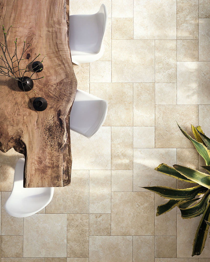 Carrelage effet pierre calcaire La Leccese Almond Multiformat