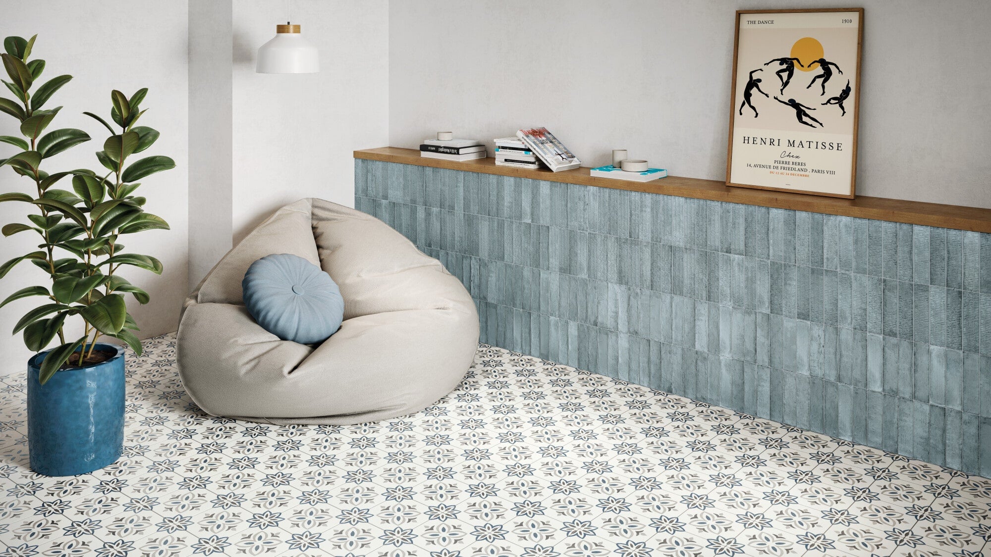 Carrelage imitation ciment PROVENZA BLUE BLOOM 22X22