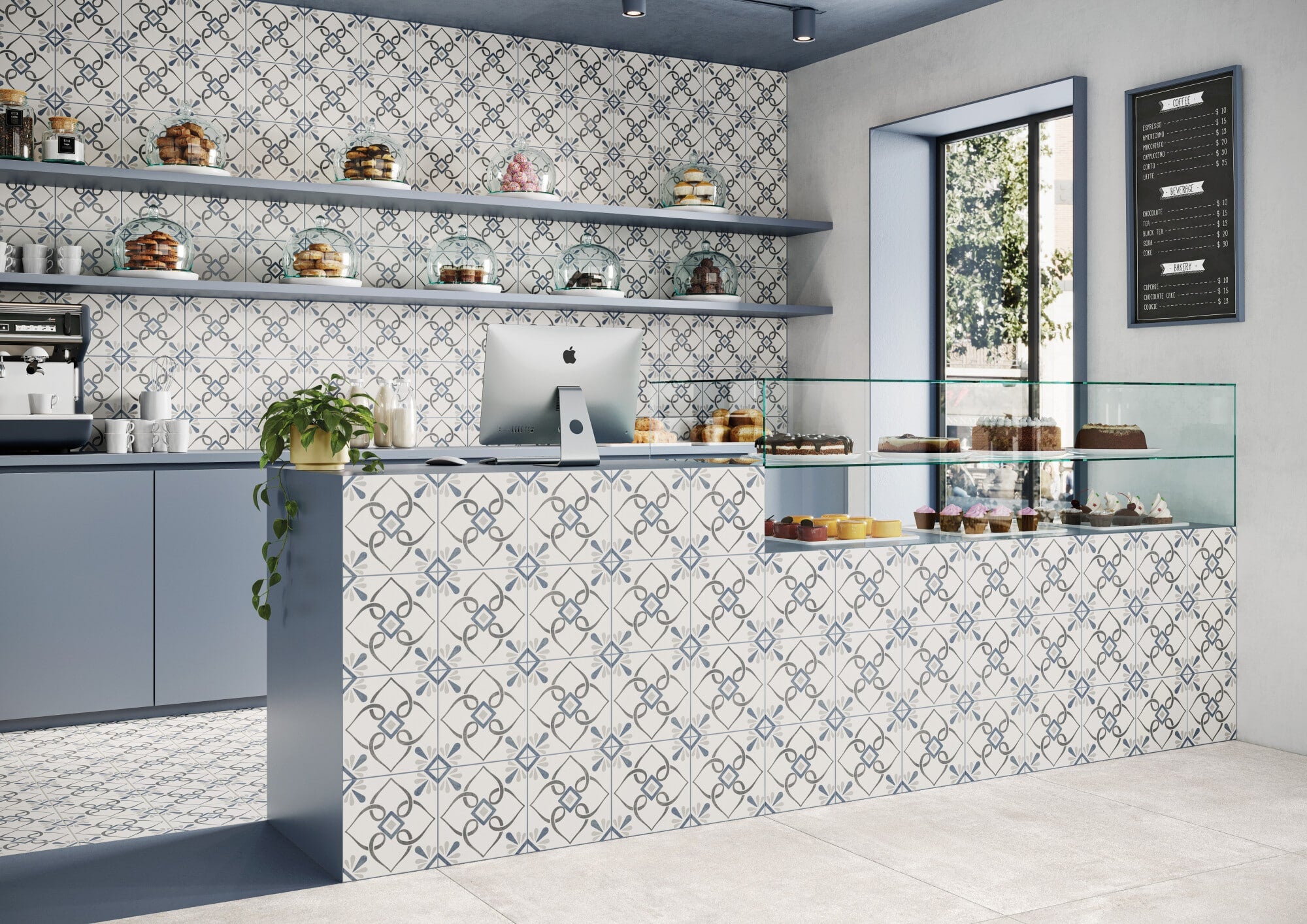 Carrelage imitation ciment PROVENZA BLUE PETALS 22X22
