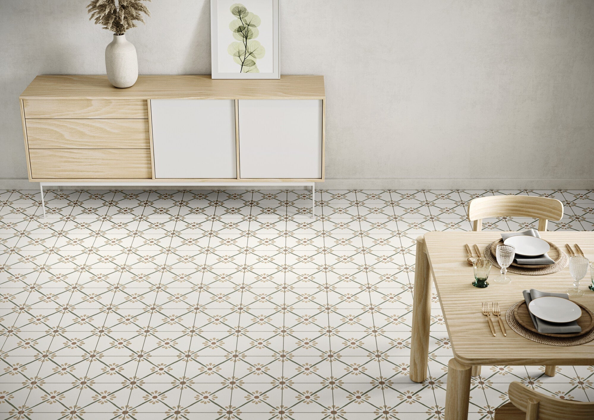 Carrelage imitation ciment PROVENZA GREEN FLOWER 22X22
