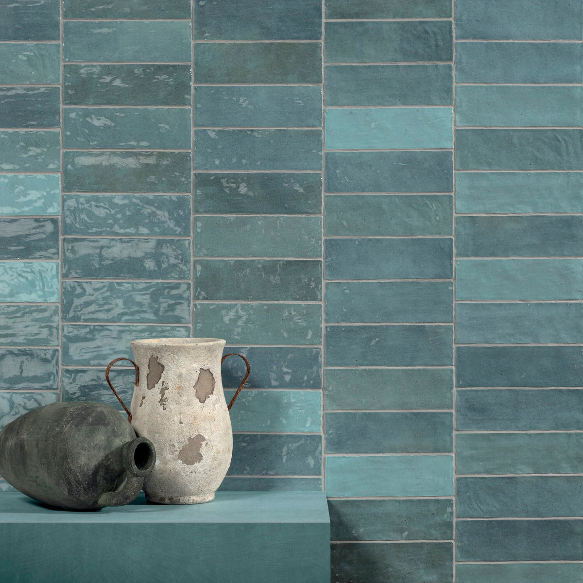 Riad Aqua – Faïence murale turquoise brillante 6,50x20 cm