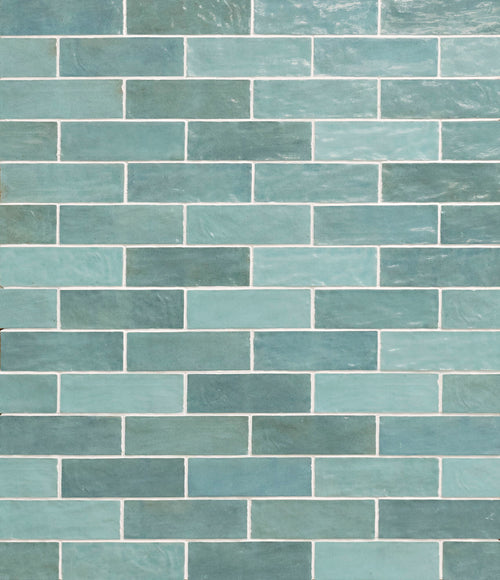 Riad Aqua – Faïence murale turquoise brillante 6,50x20 cm