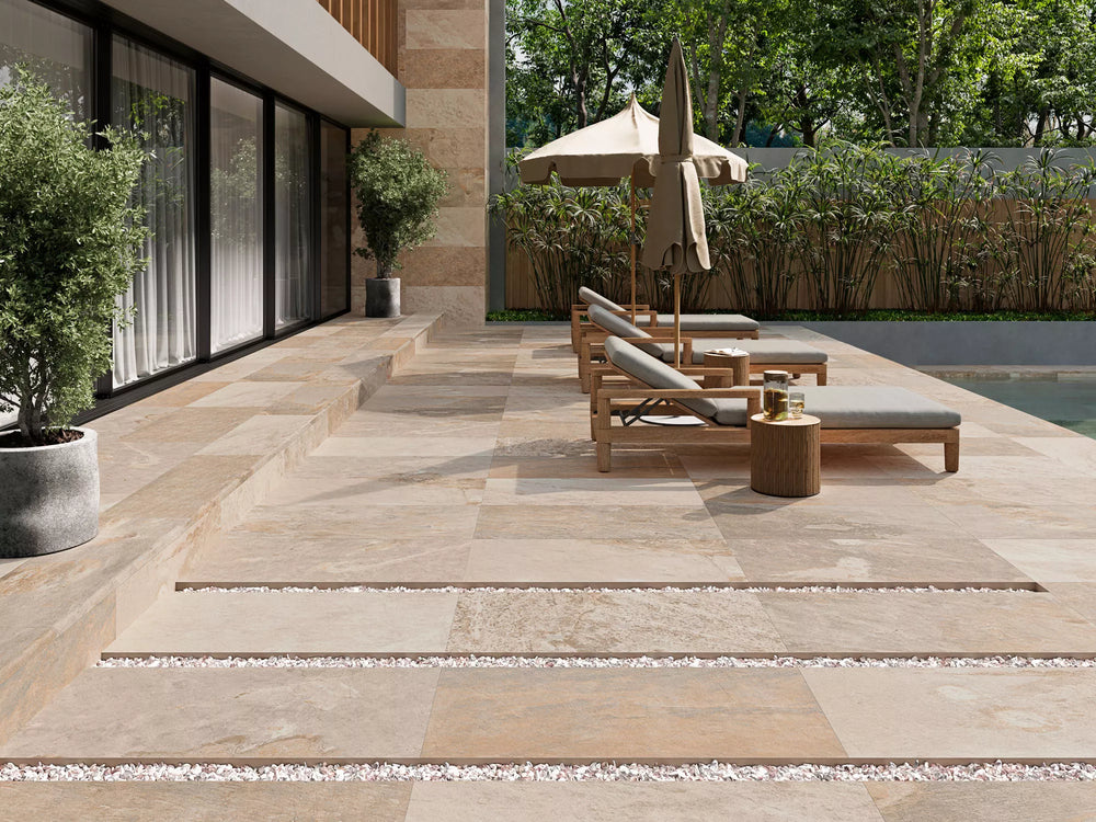 Carrelage piscine effet pierre Bali Sand 29,5x60 cm
