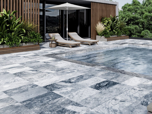 Carrelage piscine effet pierre Bali Blue 29,5x60 cm