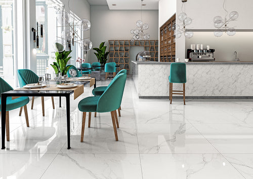 Carrelage effet marbre White Marble Statuario 122,2x122,2 cm