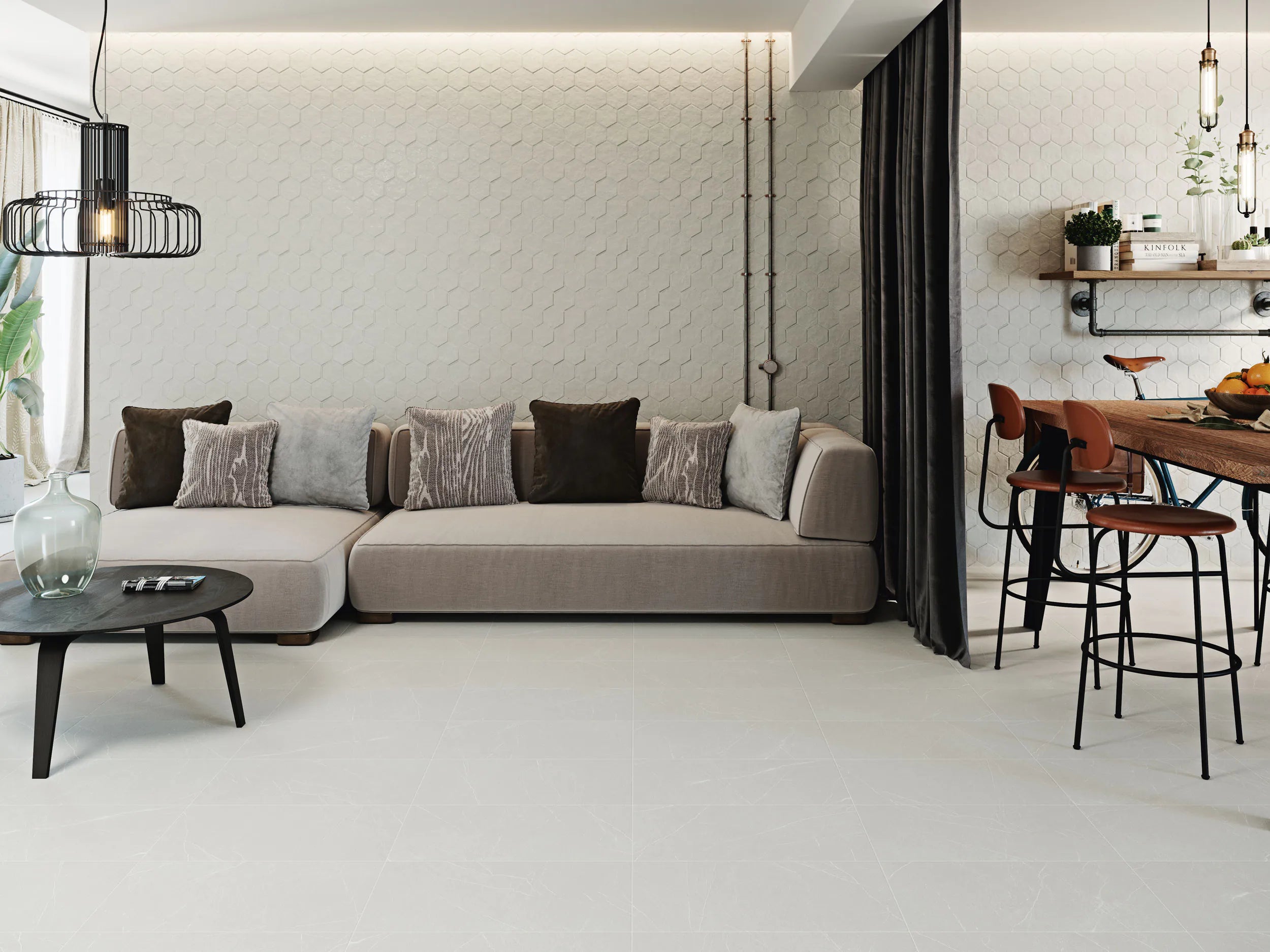 Carrelage hexagonal à motif géométrique Muse Hex White 27x51 cm