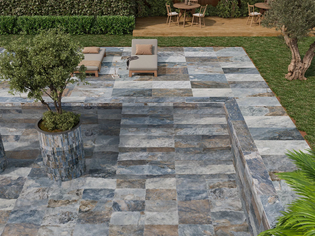 Carrelage piscine effet pierre Bali Blue 29,5x60 cm