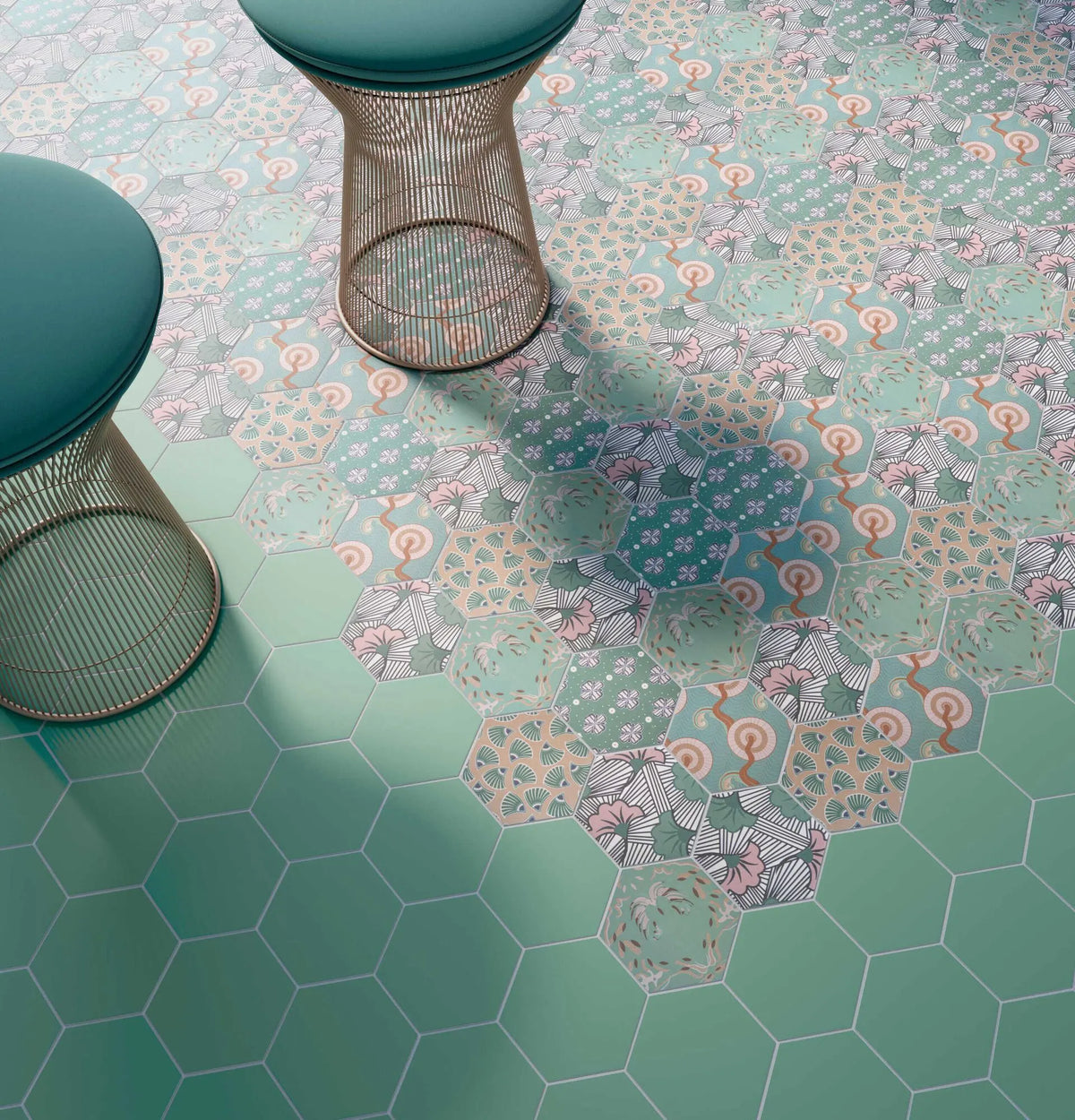 Carrelage effet hexagonal Good Vibes Décor 2 14x16 cm – vue d’ambiance 1