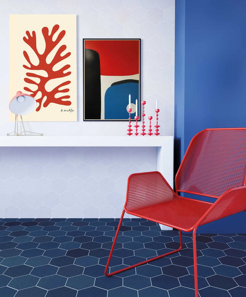 Carrelage effet hexagonal Karma Blue 14x16 cm – vue d’ambiance 1