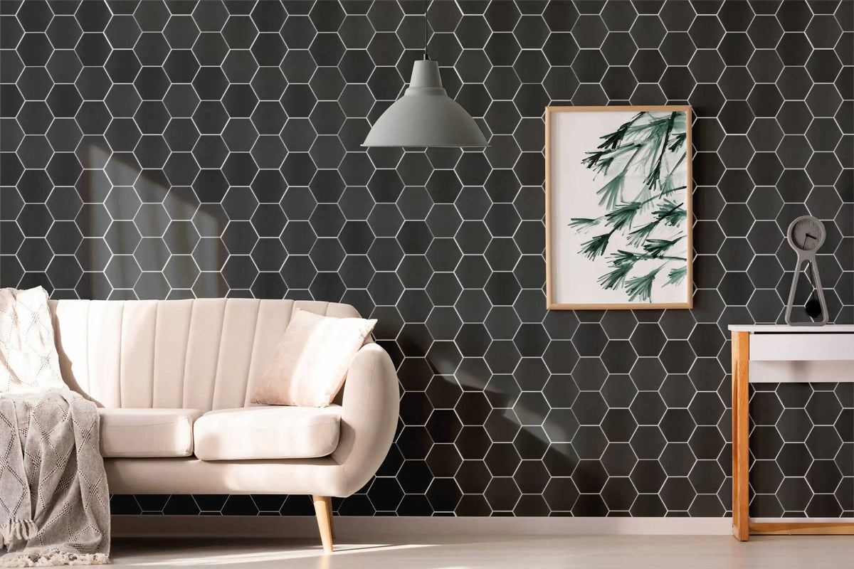 Carrelage effet hexagonal Karma Noir 14x16 cm – vue d’ambiance 4